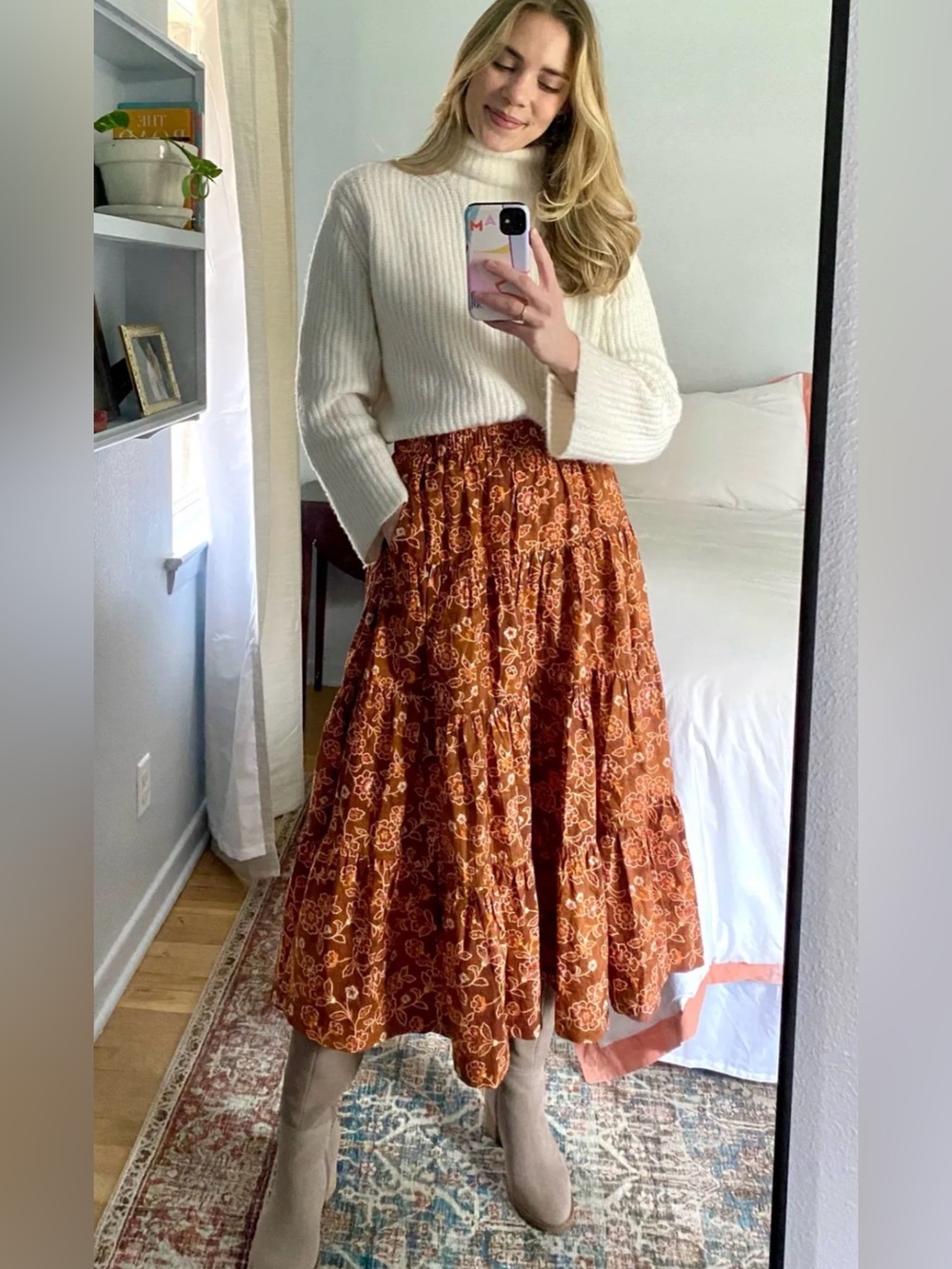 J.Crew Organic Cotton Vintage Vines Floral Print Tiered Pull-On Maxi Skirt - Picture 3 of 16